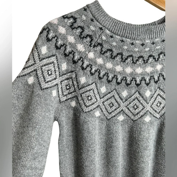 Sunice wool-cotton fair isle sweater, M, crewneck, gray, Ski Lodge Cottagecore - Picture 4 of 8